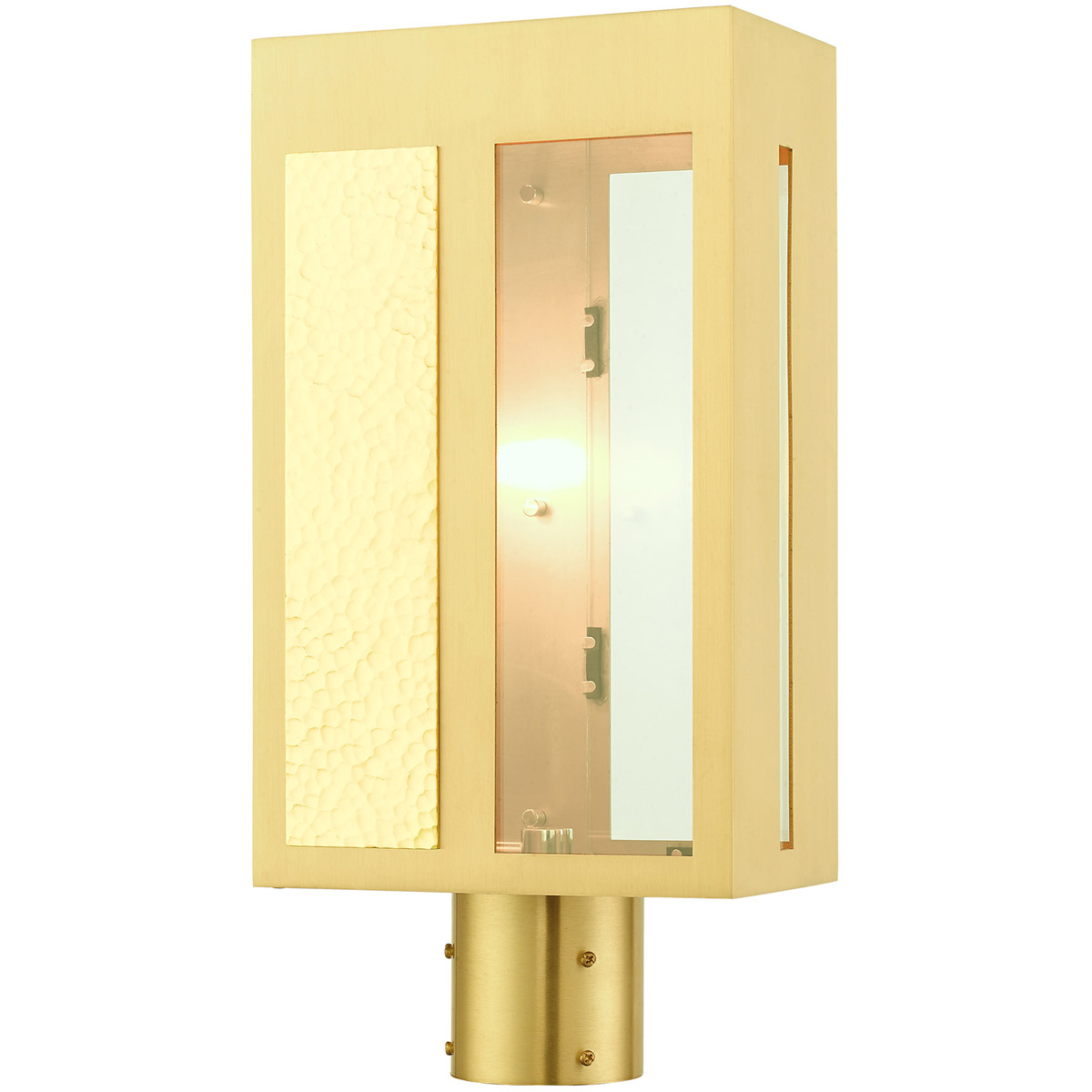Lafayette 1 Light 17.25 inch Satin Brass with Hammered Polished Brass Panels Large Outdoor Post Top Lantern
