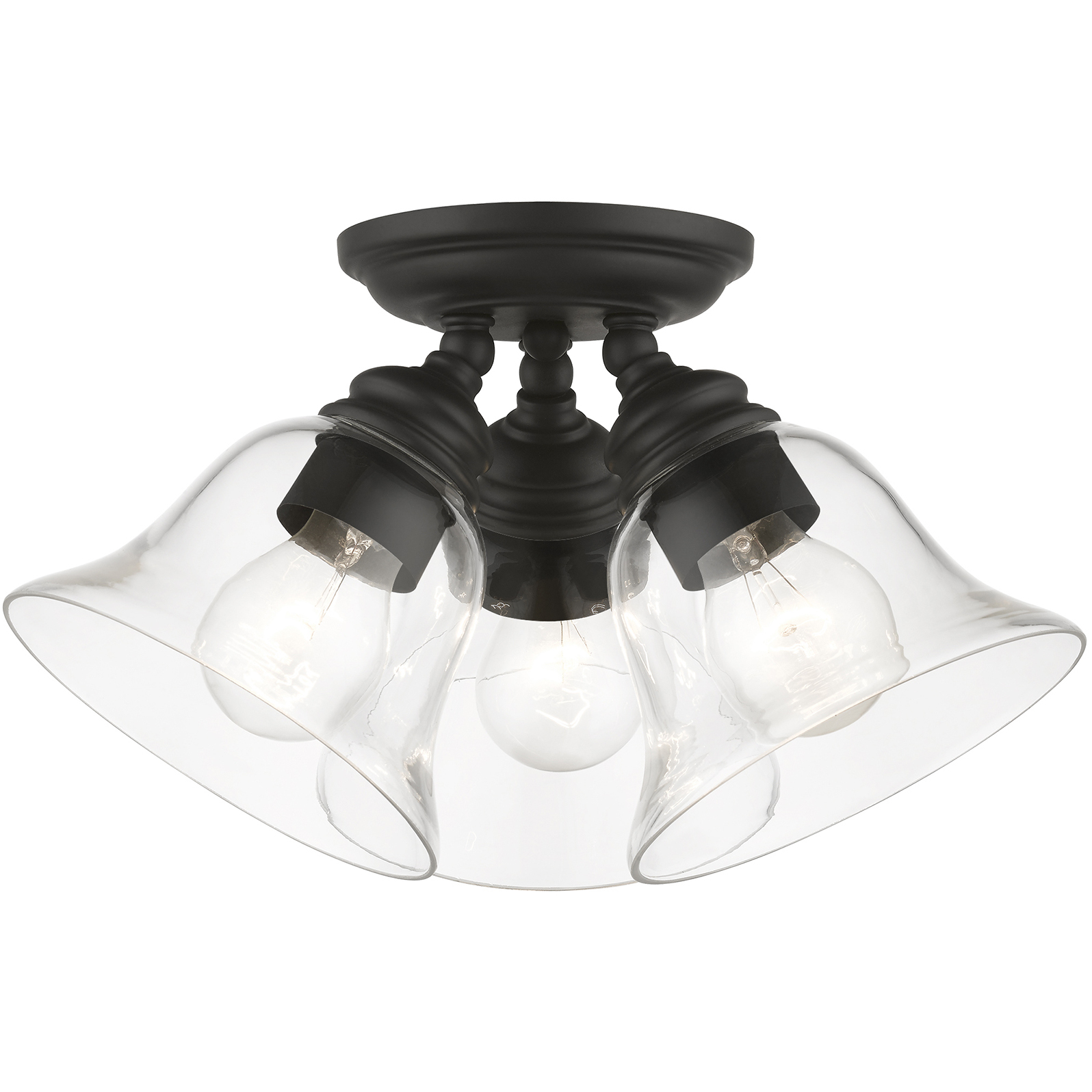 Moreland 3 Light 14.5 inch Black Semi-Flush Ceiling Light, Large