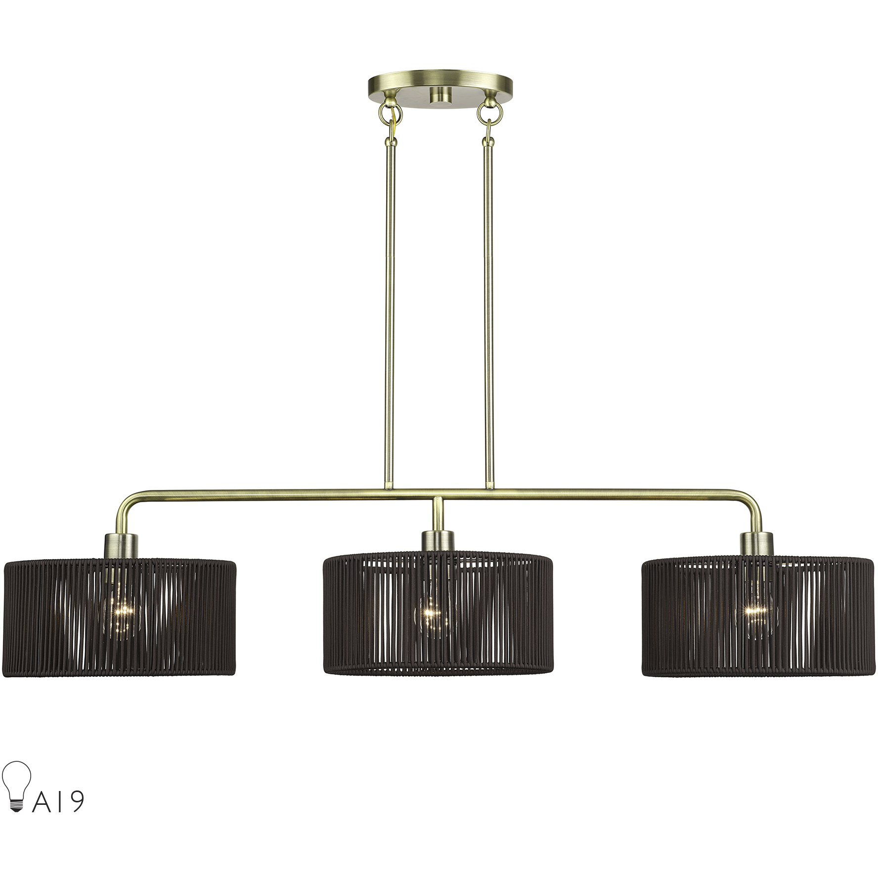 Acordia 3 Light 46 inch Antique Brass Linear Chandelier Ceiling Light, Extra Large