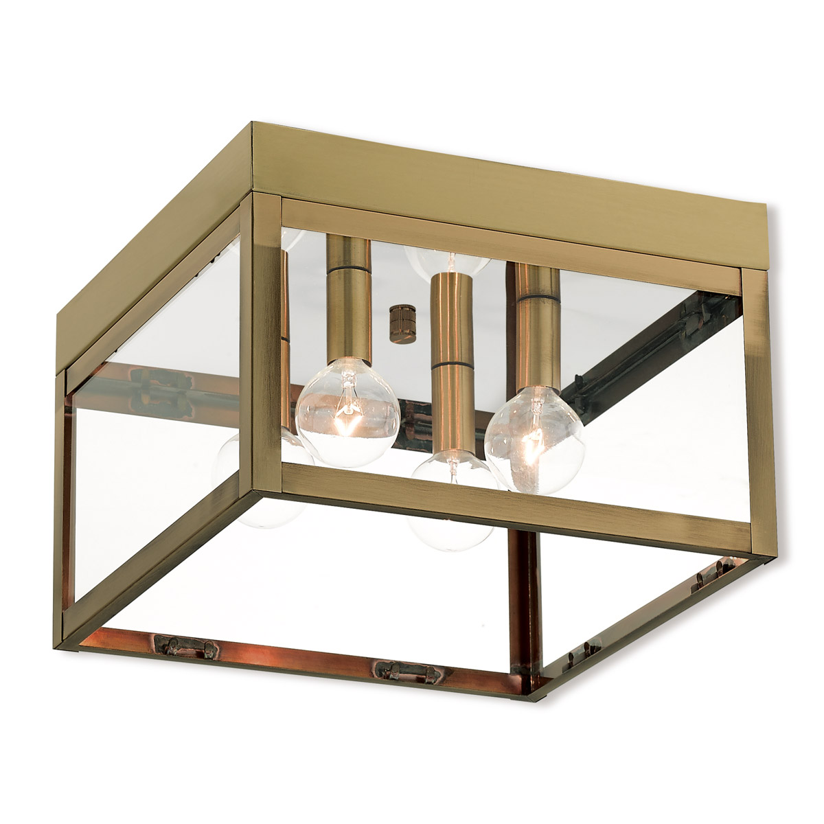 Nyack 4 Light 10.5 inch Antique Brass with Polished Chrome Stainless Steel Reflector Outdoor Flush Mount