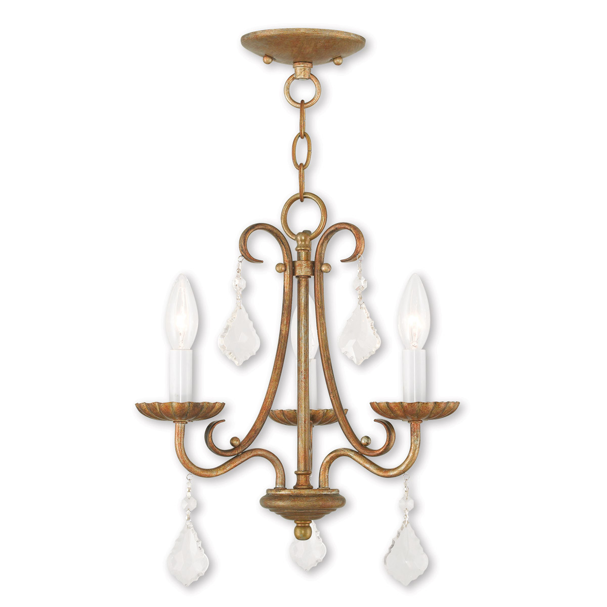 Daphne 3 Light 13.88 inch Antique Gold Leaf Mini Chandelier Ceiling Light