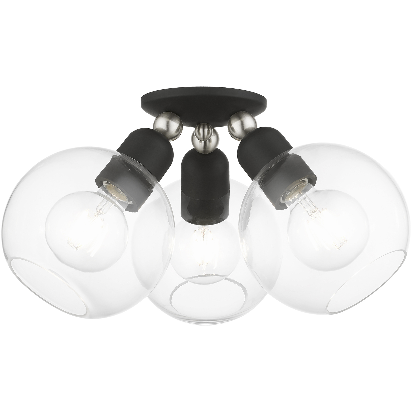 Downtown 3 Light 16 inch Black with Brushed Nickel Accents Sphere Semi-Flush Ceiling Light, Sphere