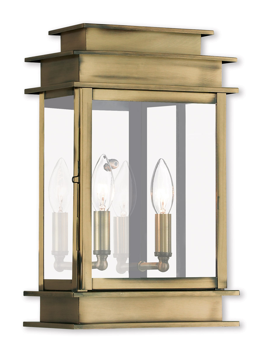 Princeton 2 Light 15.25 inch Antique Brass Outdoor Wall Lantern