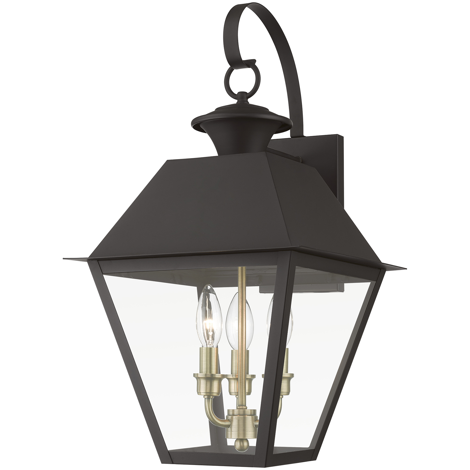 Wentworth 3 Light 12 inch Bronze with Antique Brass Finish Cluster Outdoor Large Wall Lantern Wall Light, Large