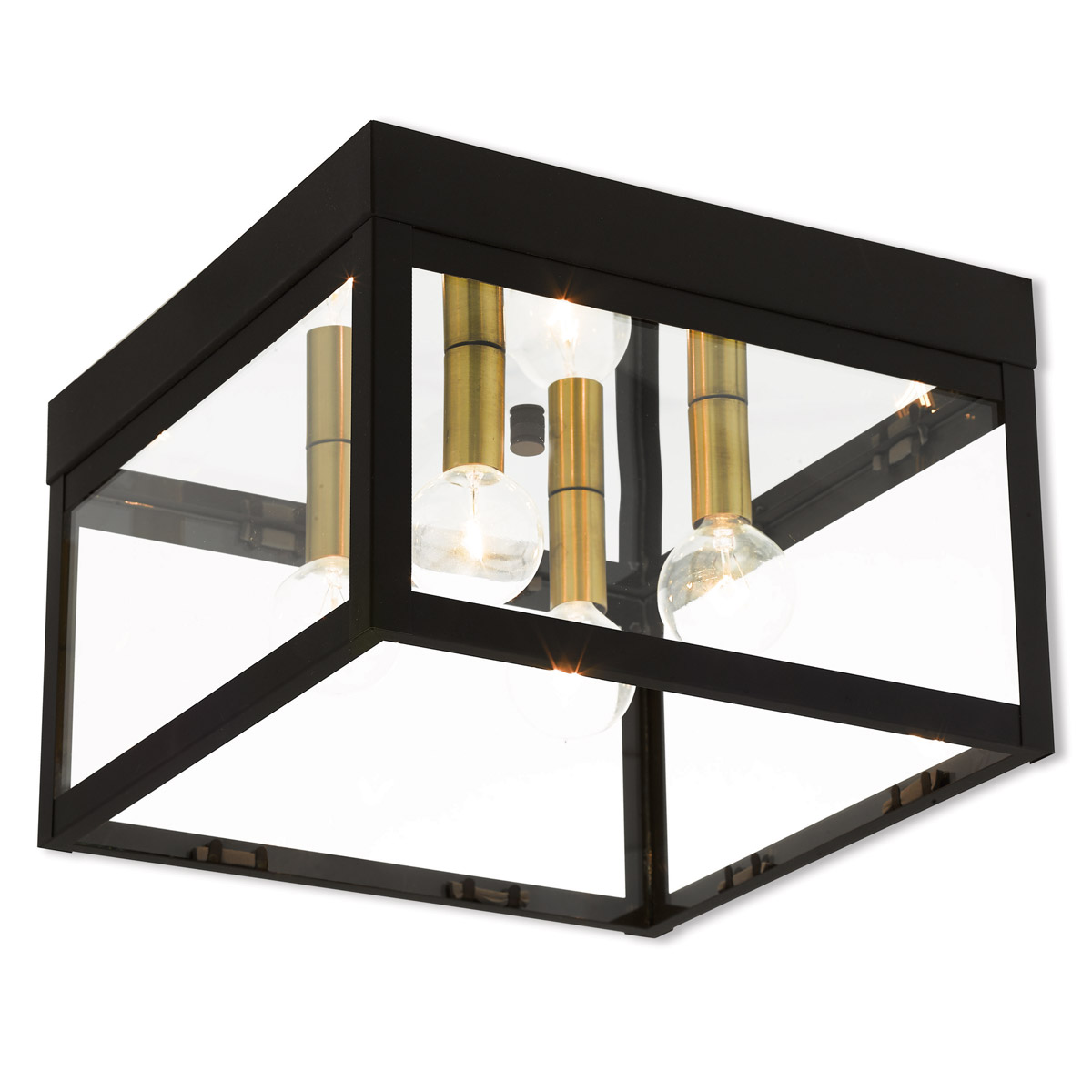 Nyack 4 Light 10.5 inch Bronze with Antique Brass Finish Cluster with Polished Chrome Stainless Steel Reflector Outdoor Flush Mount