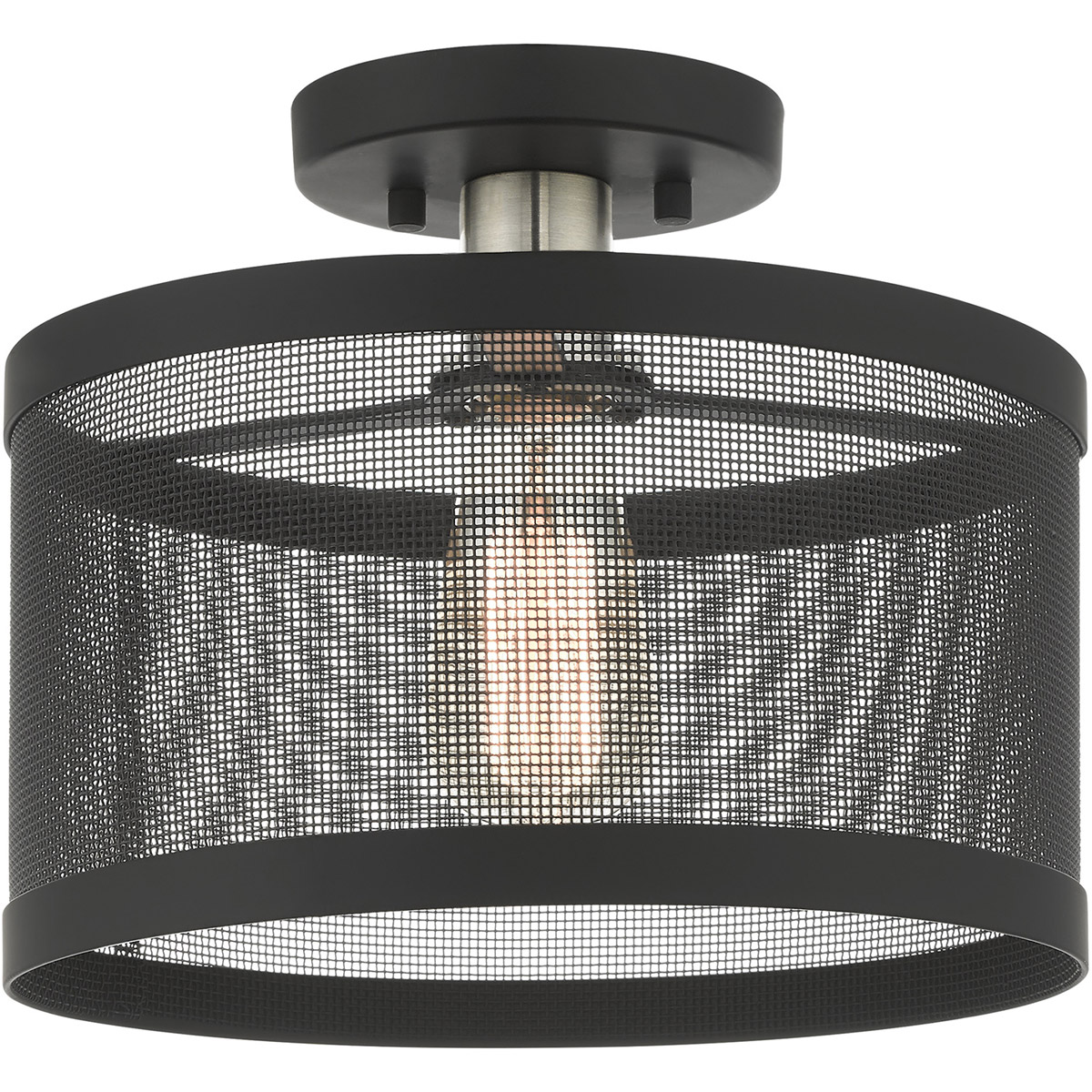 Industro 1 Light 11 inch Black with Brushed Nickel Accents Petite Semi-Flush Ceiling Light
