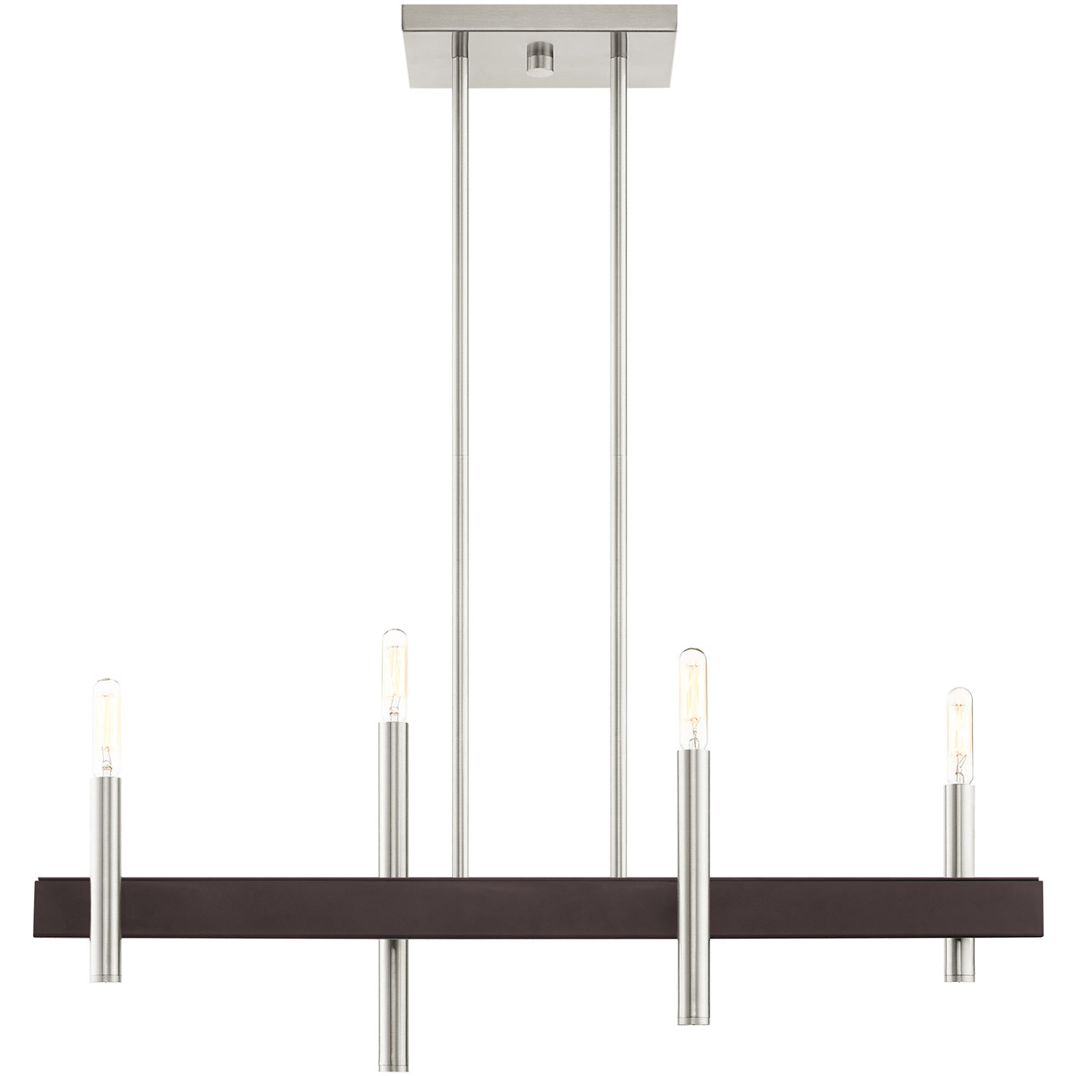 Denmark 4 Light 28 inch Brushed Nickel with Bronze Accents Linear Chandelier Ceiling Light