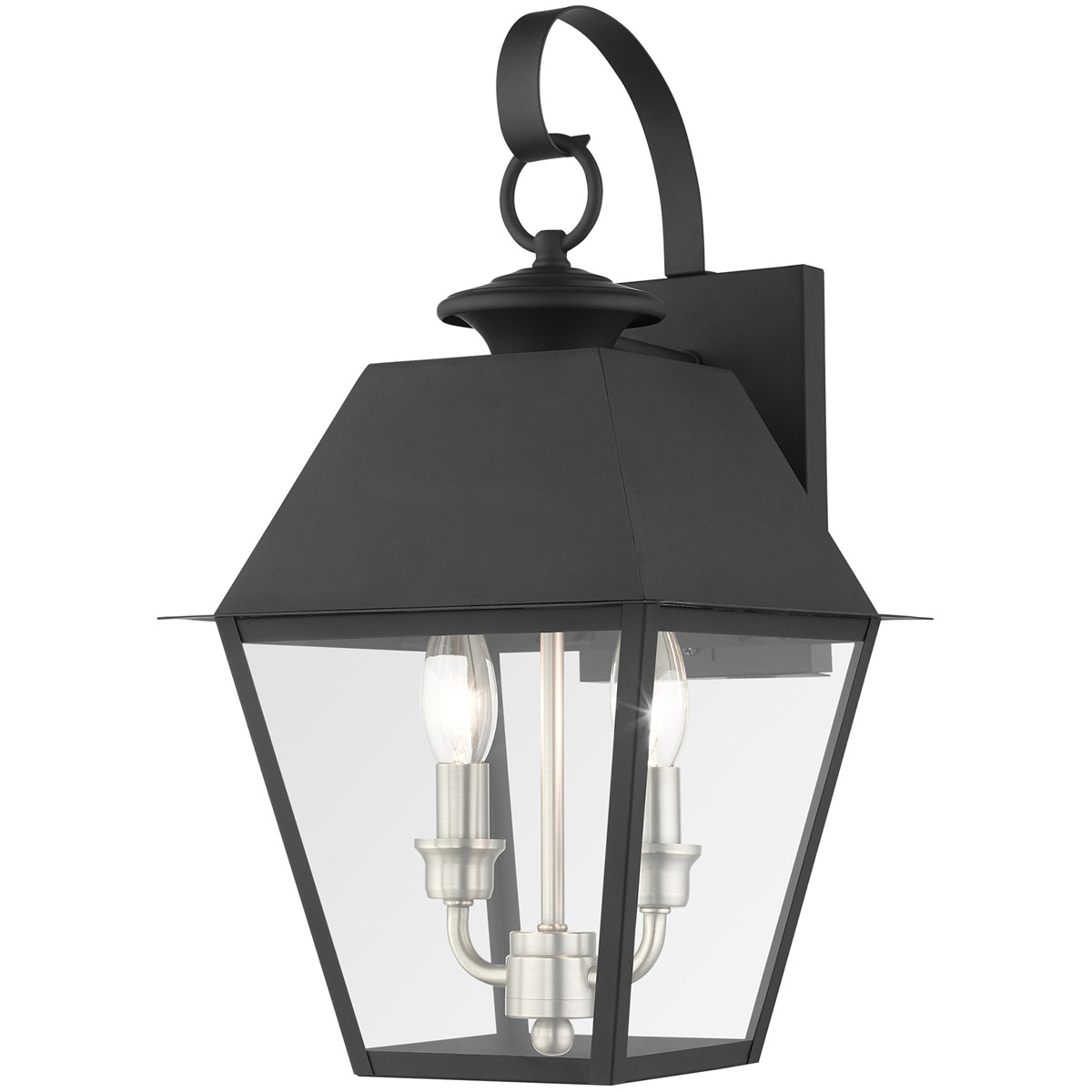 Wentworth 2 Light 16.5 inch Black with Brushed Nickel Finish Cluster Medium Outdoor Wall Lantern