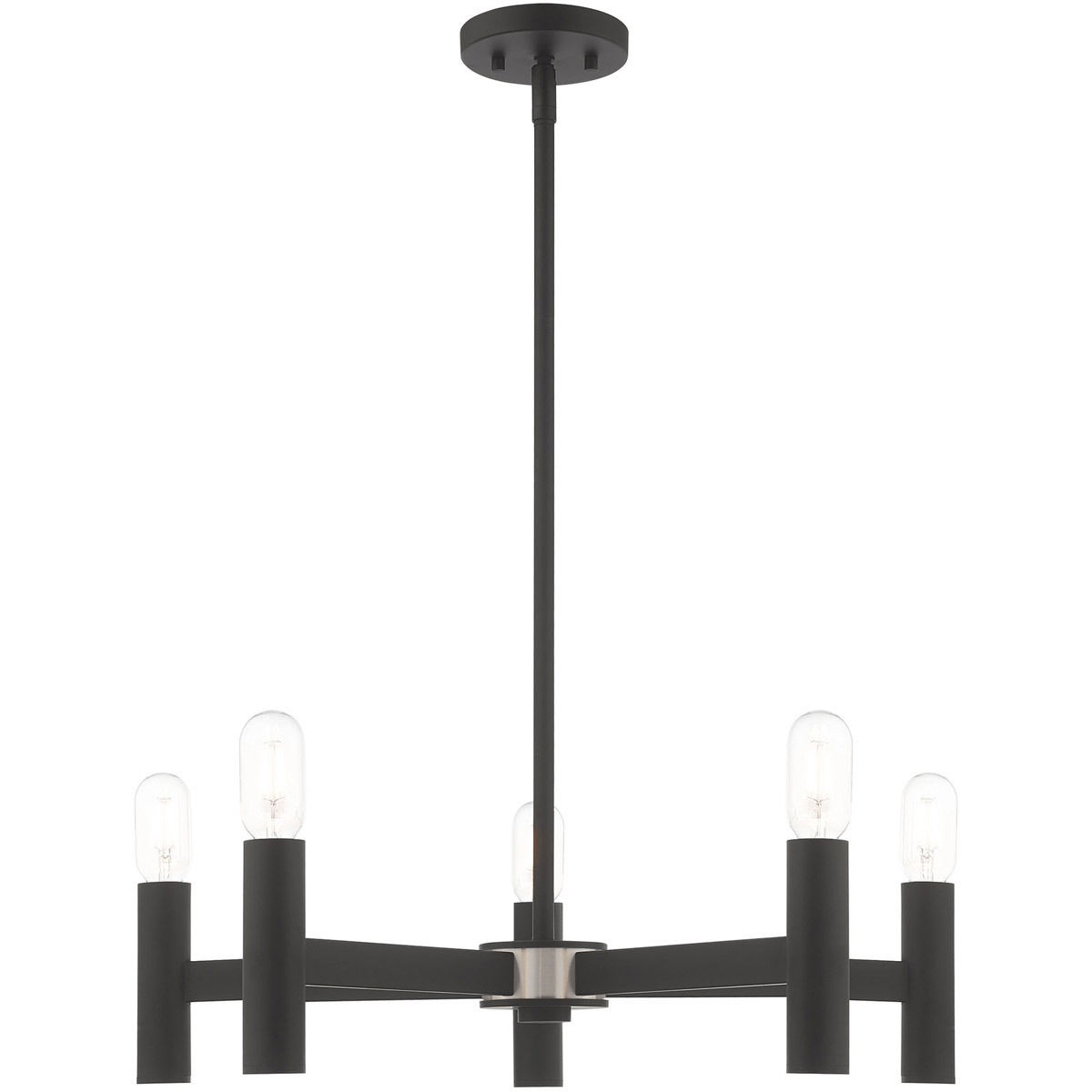 Copenhagen 5 Light 25 inch Black with Brushed Nickel Accents Chandelier Ceiling Light