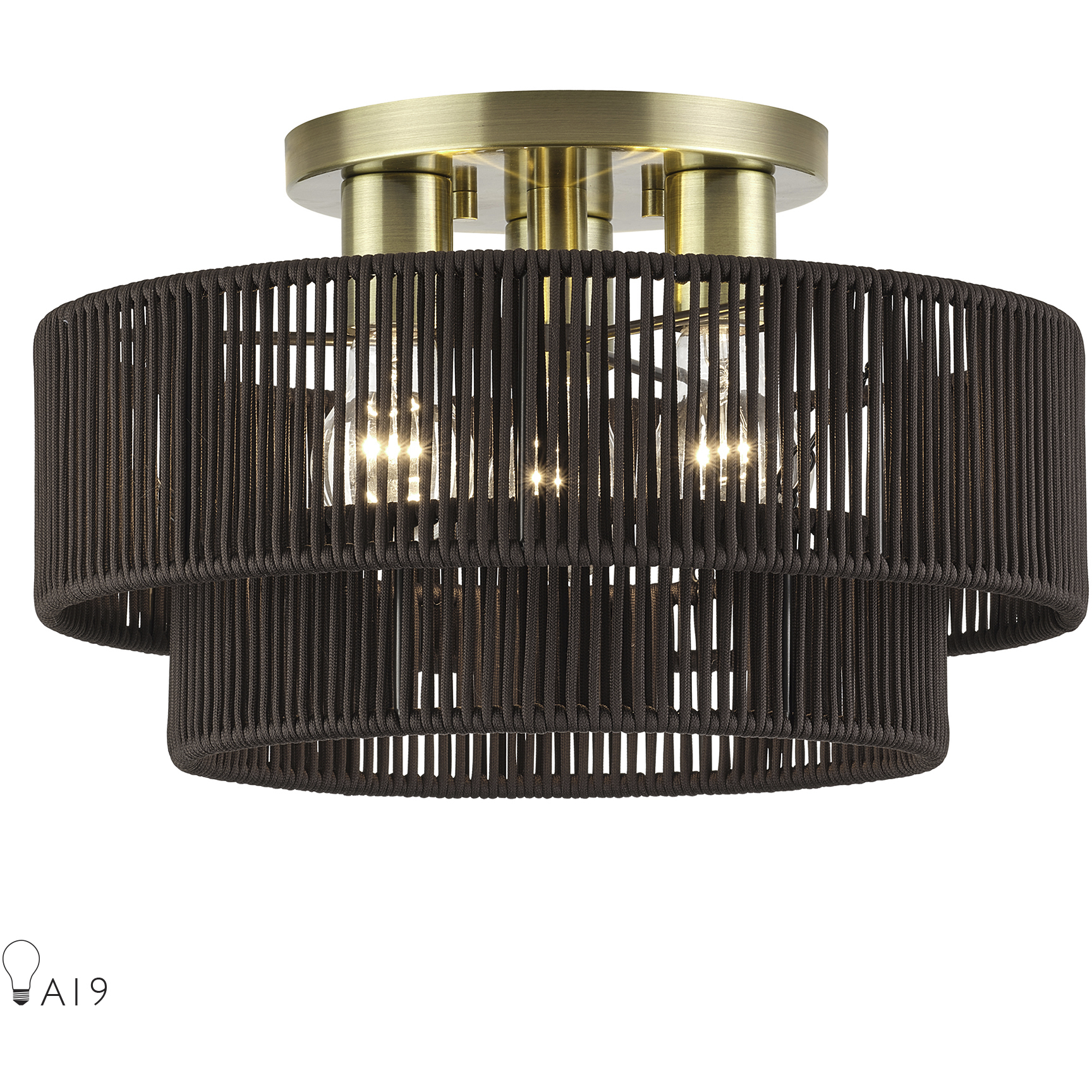 Acordia 3 Light 15 inch Antique Brass Semi Flush Mount Ceiling Light, Large