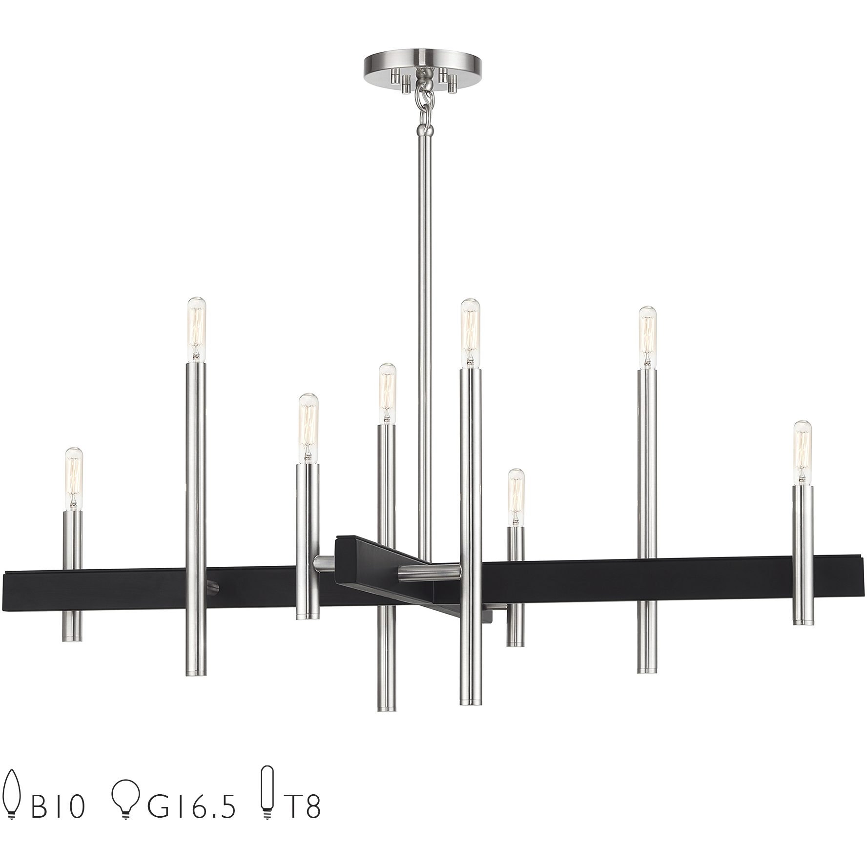 Denmark 8 Light 36 inch Brushed Nickel with Black Accents Large Chandelier Ceiling Light