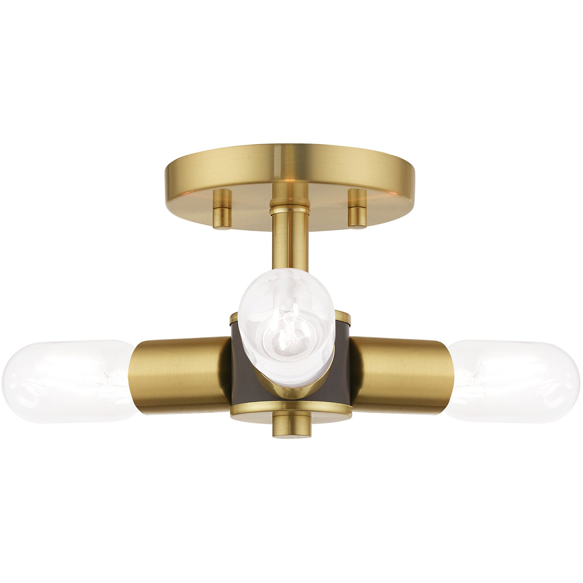 Copenhagen 3 Light 13.5 inch Satin Brass Semi-Flush Mount Ceiling Light