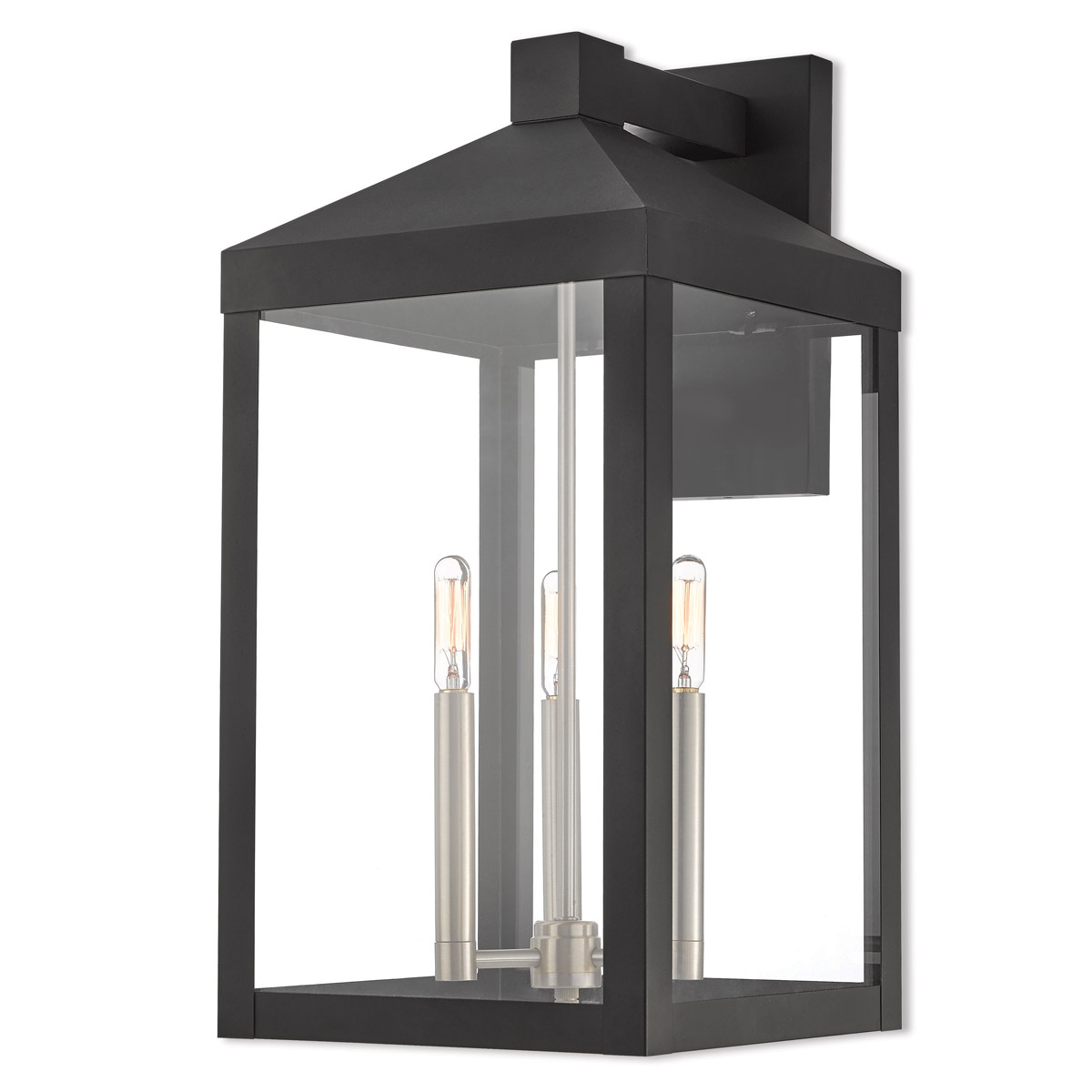 Nyack 3 Light 21.75 inch Black with Brushed Nickel Finish Cluster Large Outdoor Wall Lantern