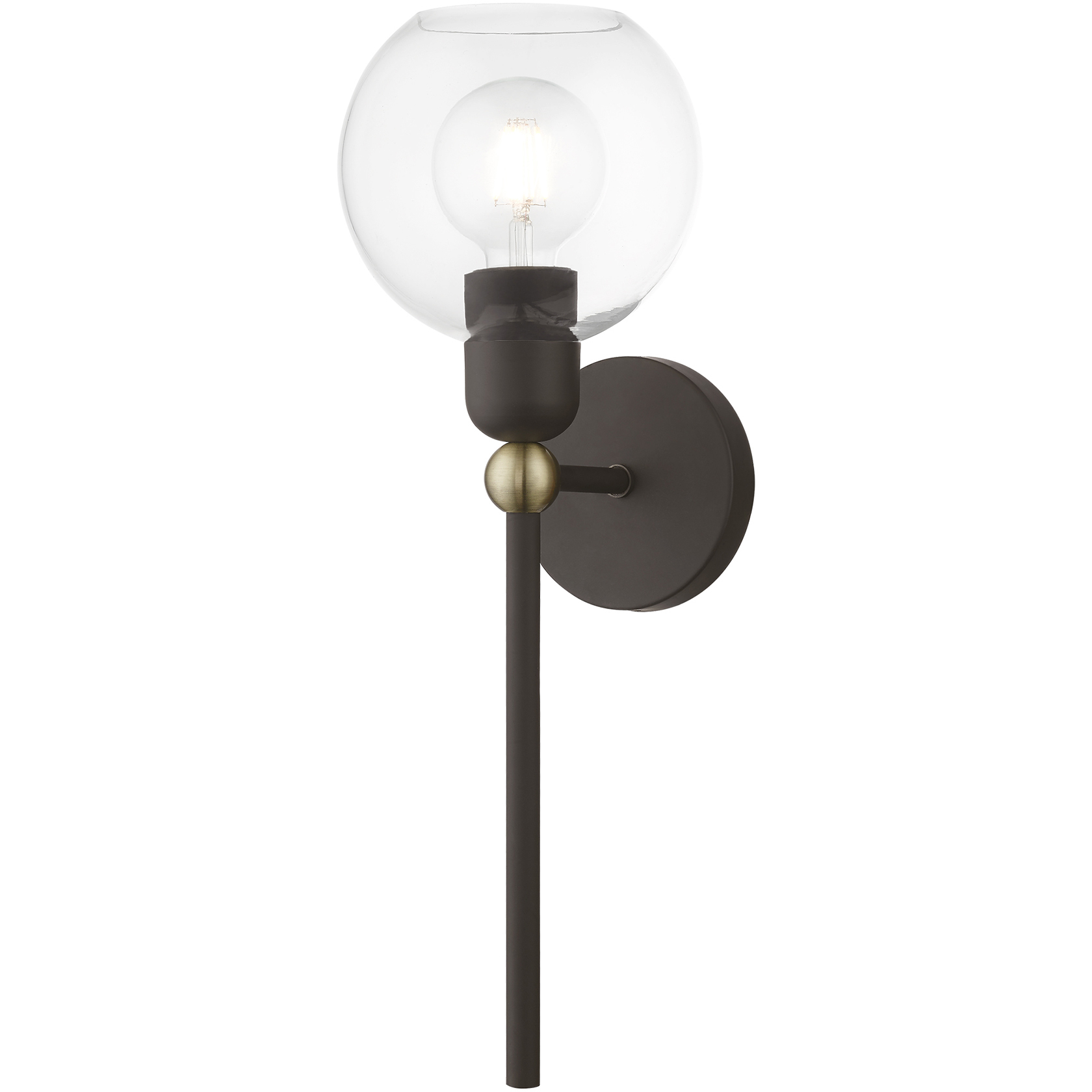 Downtown 1 Light 6.5 inch Bronze with Antique Brass Accents Sphere Single Sconce Wall Light, Sphere