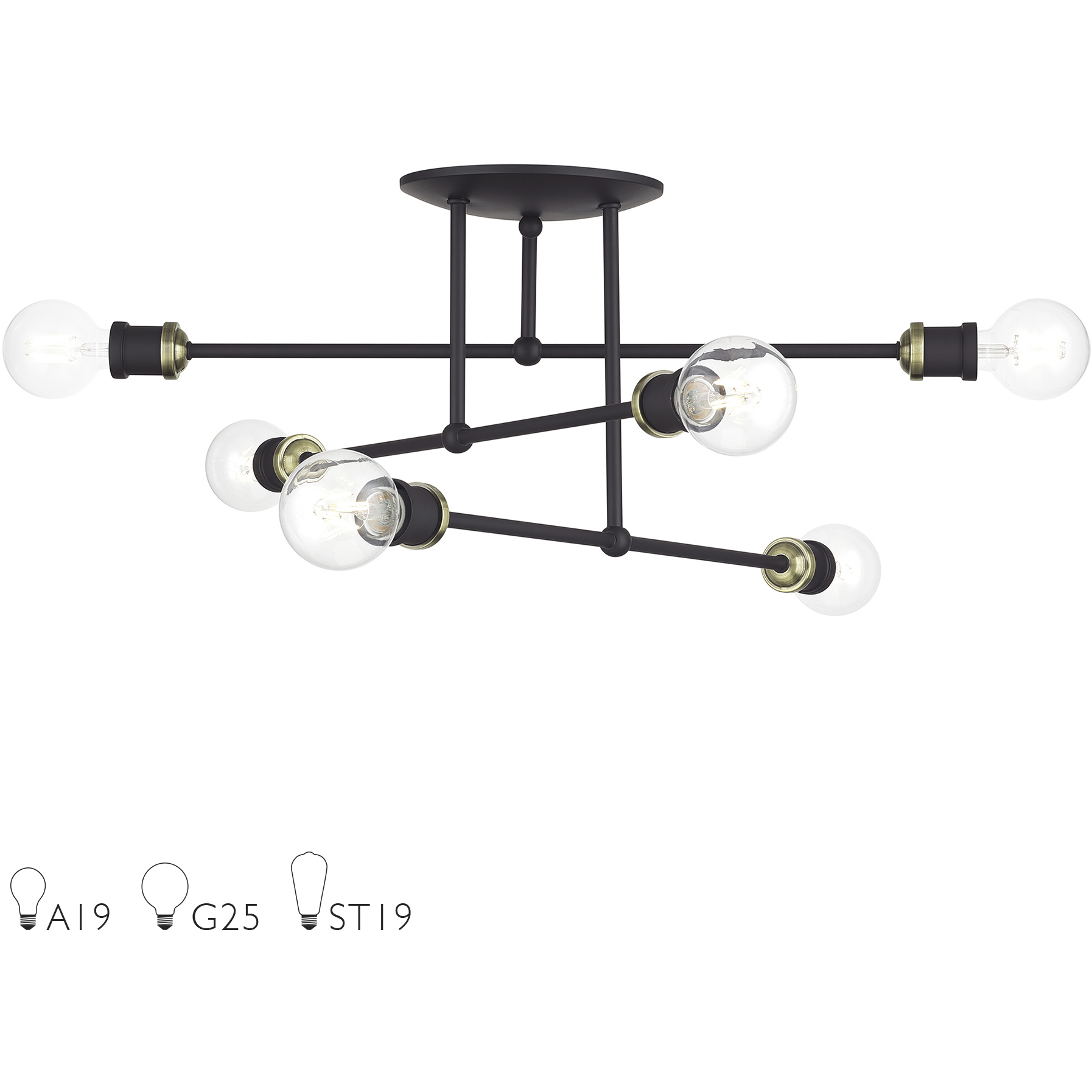Delacroix 6 Light 28 inch Bronze with Antique Brass Accents Semi-Flush Ceiling Light
