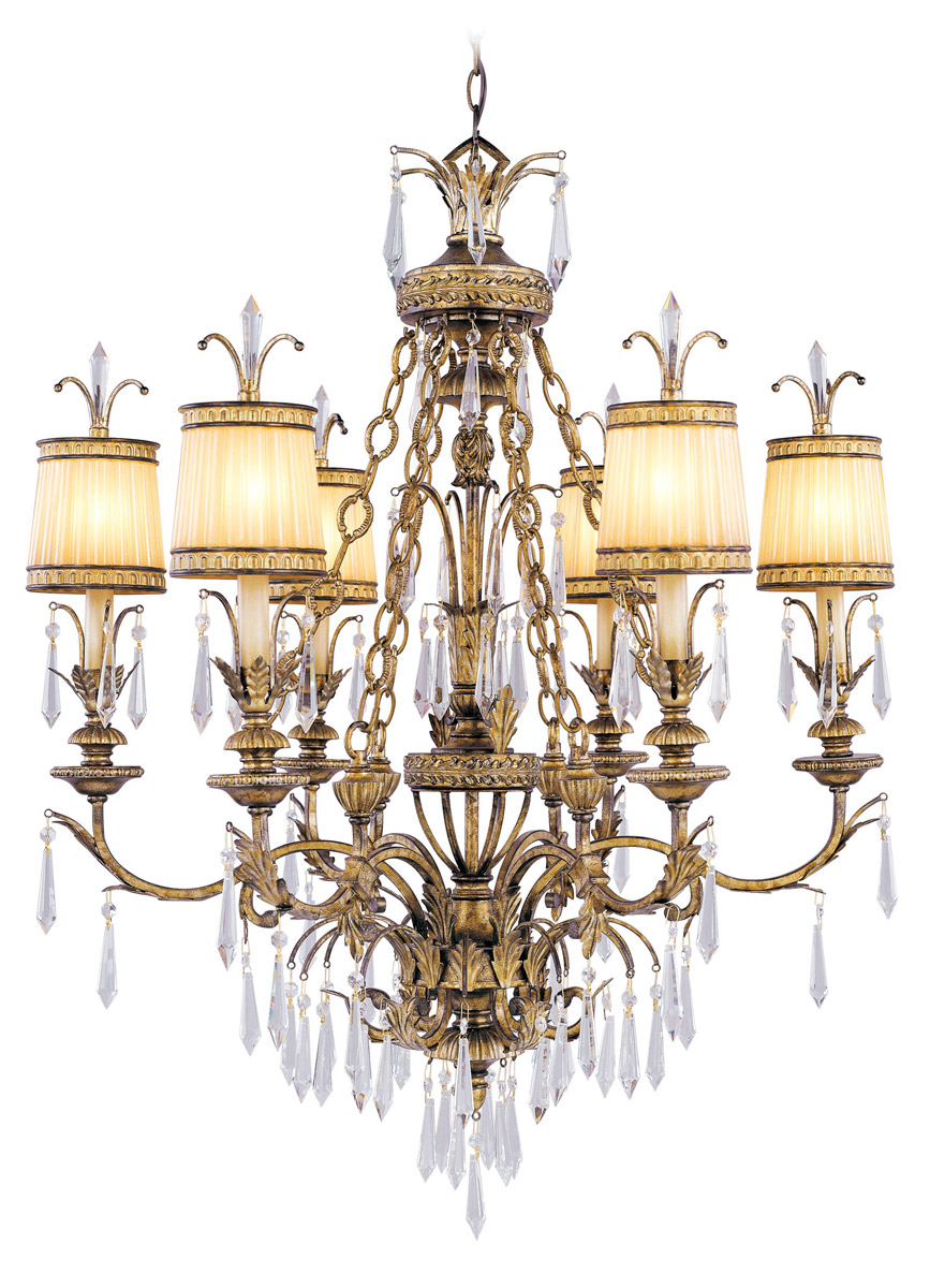 La Bella 6 Light 32.25 inch Hand Painted Vintage Gold Leaf Chandelier Ceiling Light