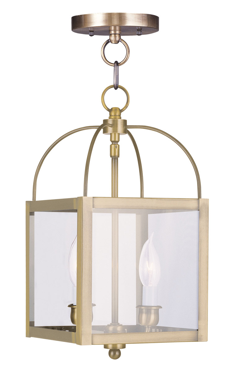 Milford 2 Light 7.75 inch Antique Brass Convertible Mini Pendant/Semi-Flush Ceiling Light