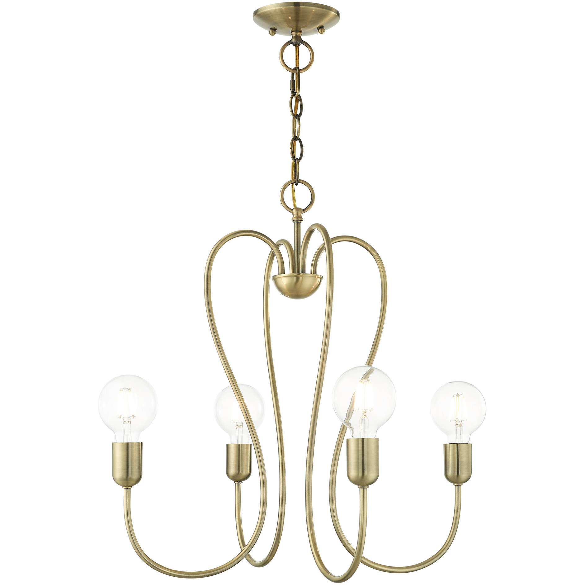 Lucerne 4 Light 20 inch Antique Brass Small Chandelier Ceiling Light