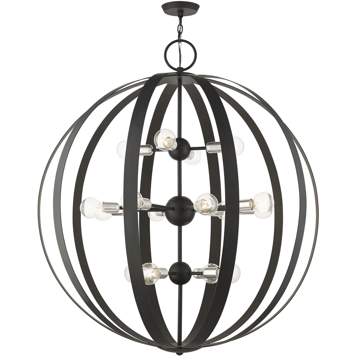 Modesto 16 Light 42.5 inch Black with Brushed Nickel Accents Grande Foyer Chandelier Ceiling Light
