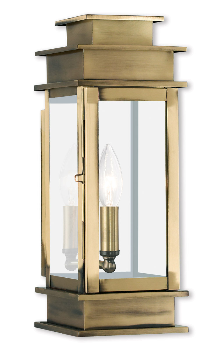 Princeton 1 Light 14 inch Antique Brass with Polished Chrome Stainless Steel Reflector Small Outdoor Wall Lantern