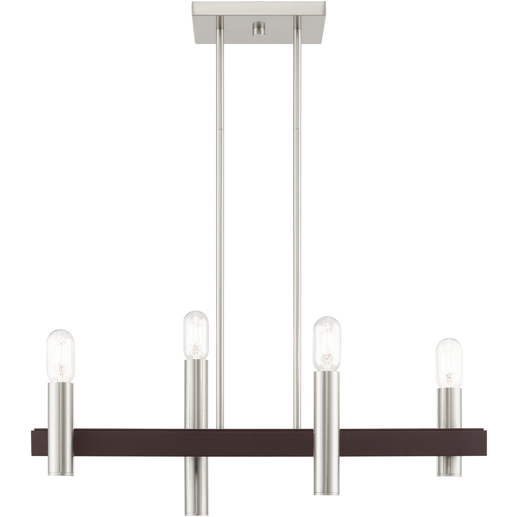 Helsinki 4 Light 28 inch Brushed Nickel with Bronze Accents Linear Chandelier Ceiling Light