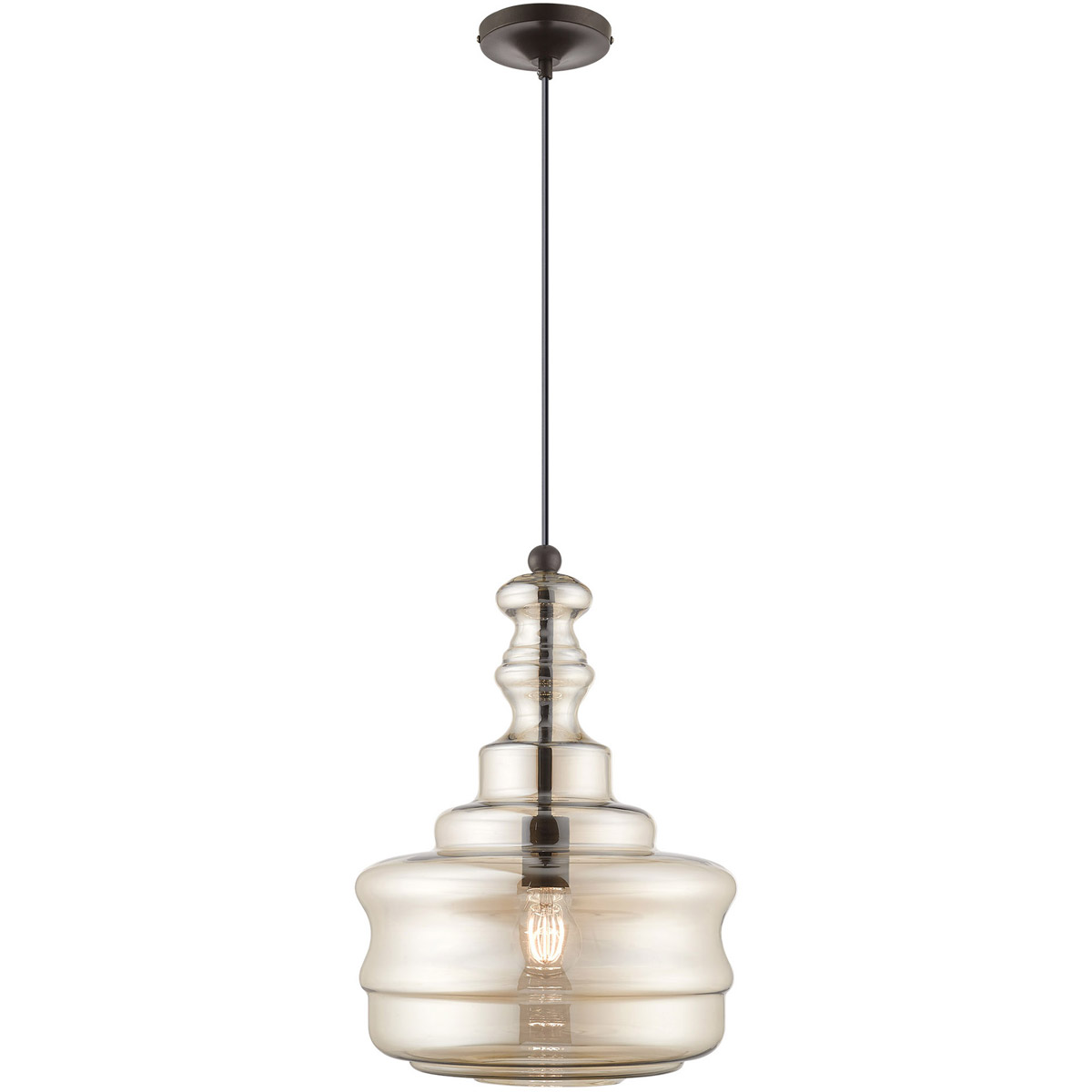Hand Blown Art Glass Mini Pendants 1 Light 12.63 inch English Bronze Single Pendant Ceiling Light