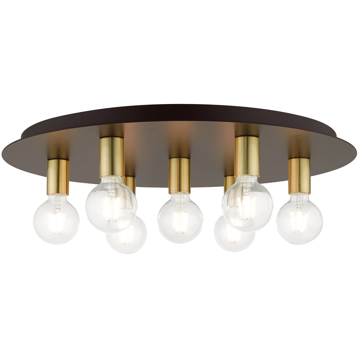 Hillview 7 Light 24 inch Bronze with Satin Brass Accents Extra Large Flush Mount Ceiling Light
