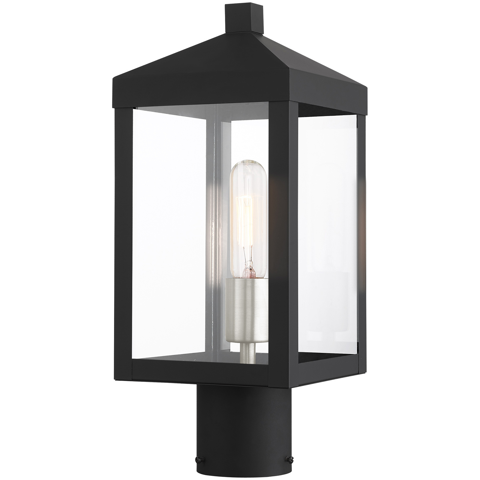 Nyack 1 Light 15.25 inch Black with Brushed Nickel Cluster Outdoor Post Top Lantern