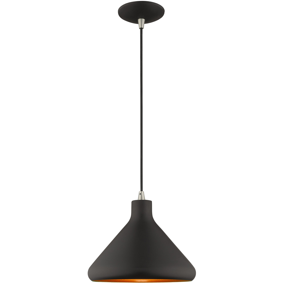 Geneva 1 Light 10.5 inch Black with Brushed Nickel Accents Cone Pendant Ceiling Light