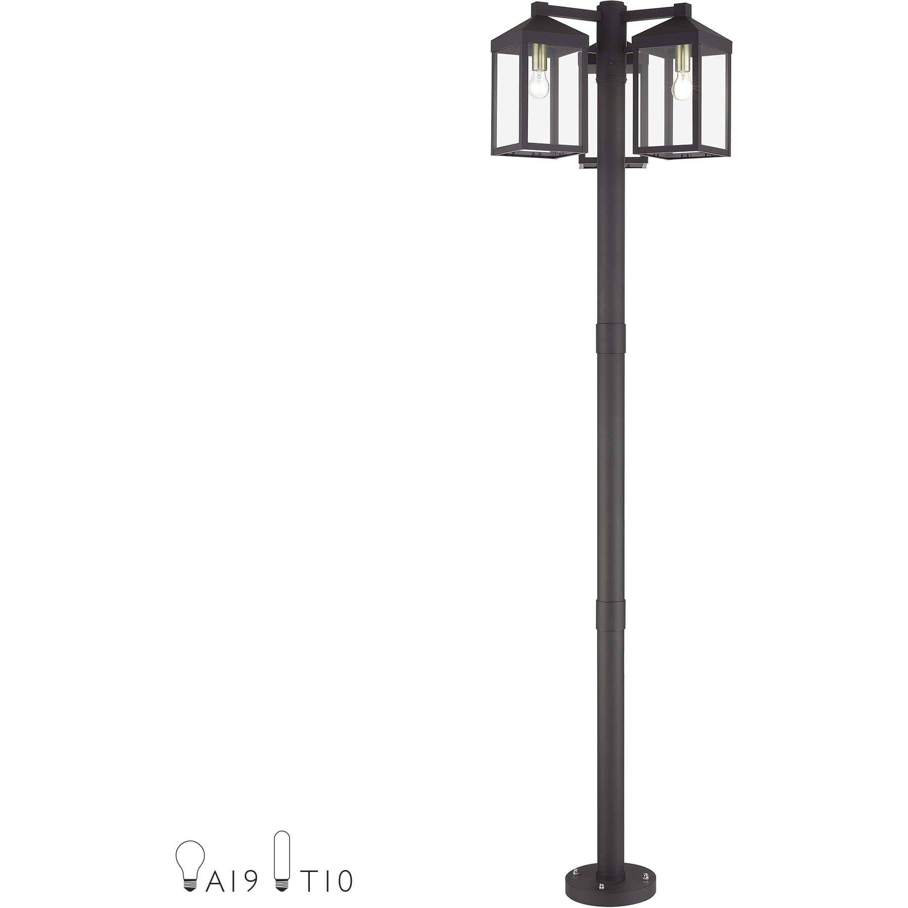 Nyack 3 Light 96.25 inch Bronze with Antique Brass Accents Outdoor 3 Head  Post Light, image size:1840x1840