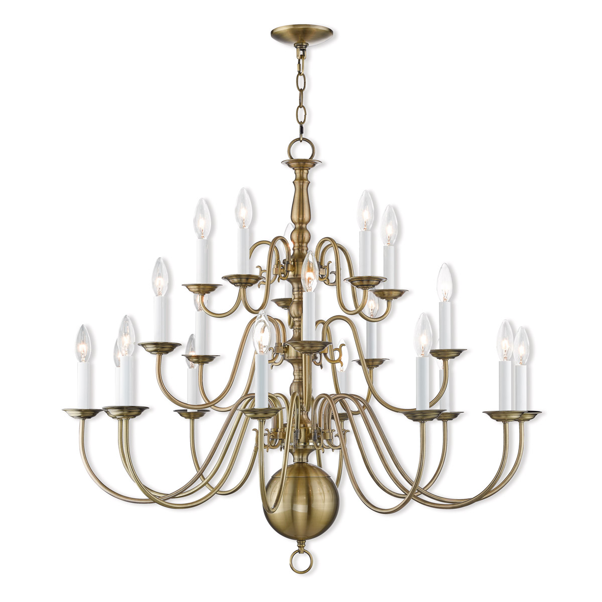 Williamsburgh 20 Light 36 inch Antique Brass 3-Tier Foyer Chandelier Ceiling Light