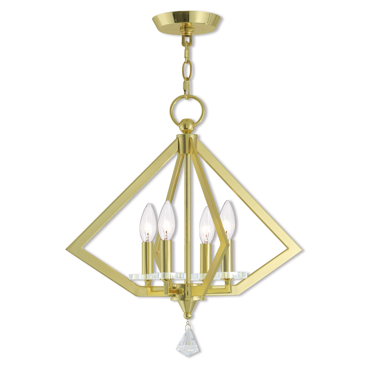 Diamond 4 Light 18 inch Polished Brass Mini Chandelier Ceiling Light