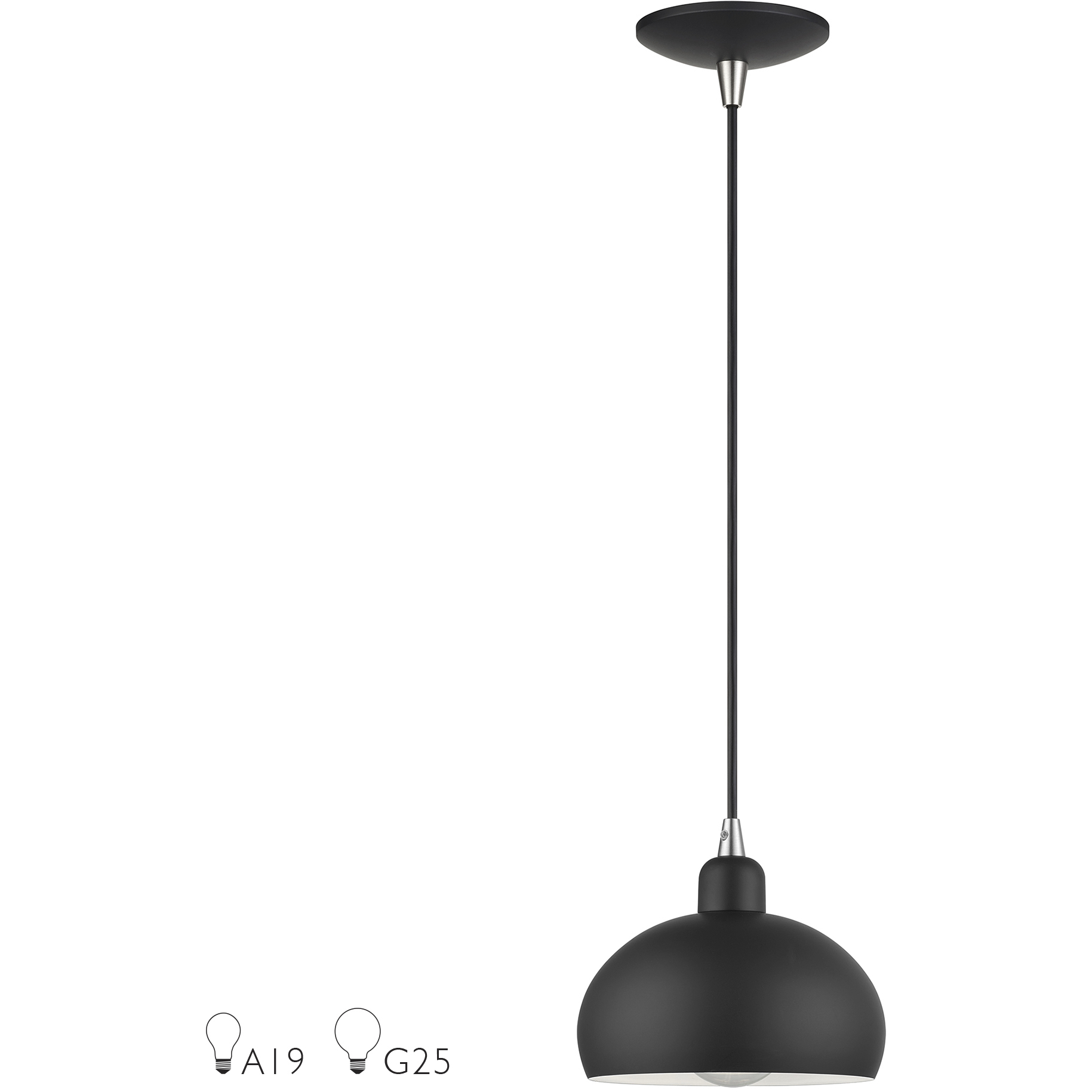 Domma 1 Light 8 inch Black with Brushed Nickel Accents Mini Pendant Ceiling Light