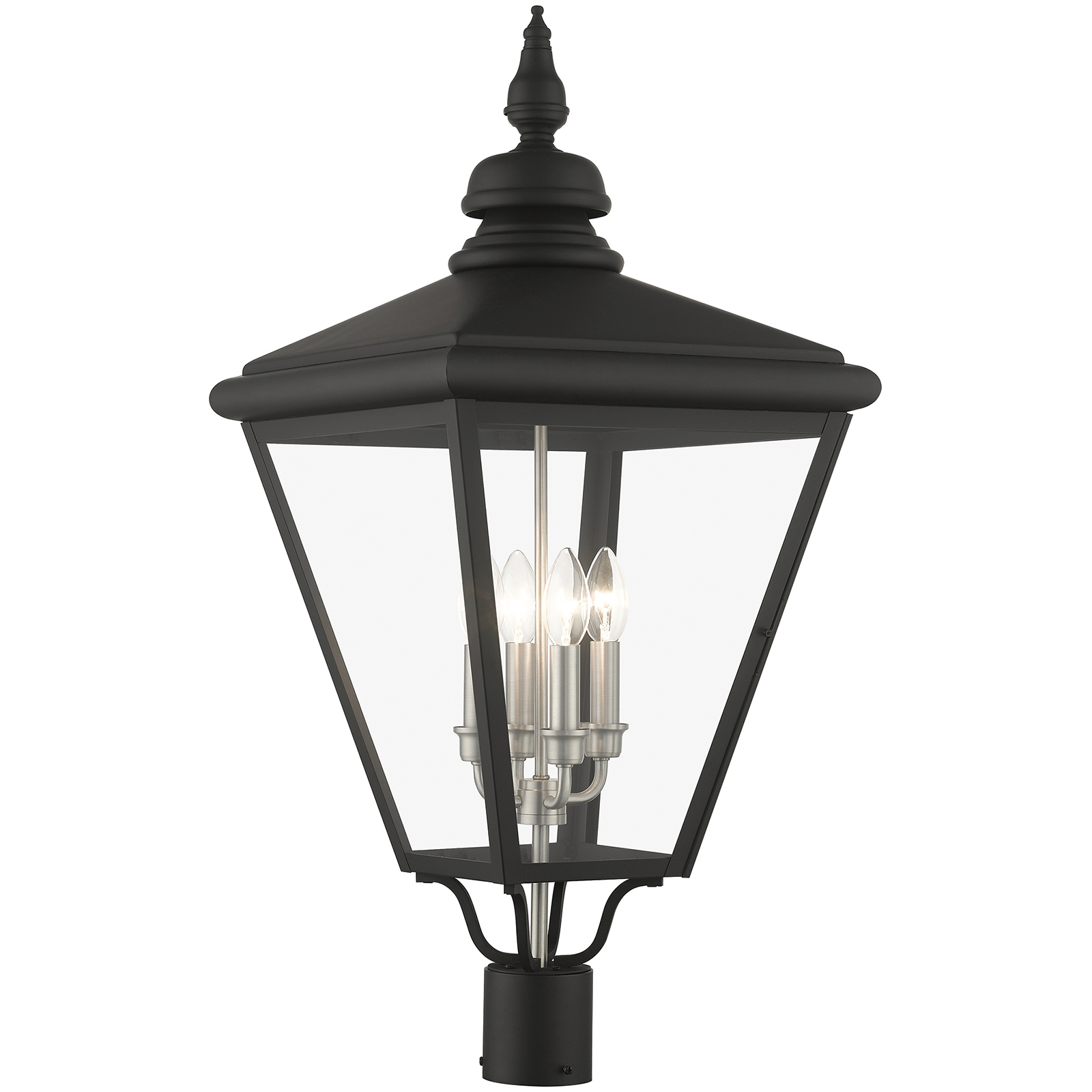 Adams 4 Light 30.5 inch Black with Brushed Nickel Finish Cluster Outdoor Extra Large Post Top Lantern in Black with Brushed Nickel Accent