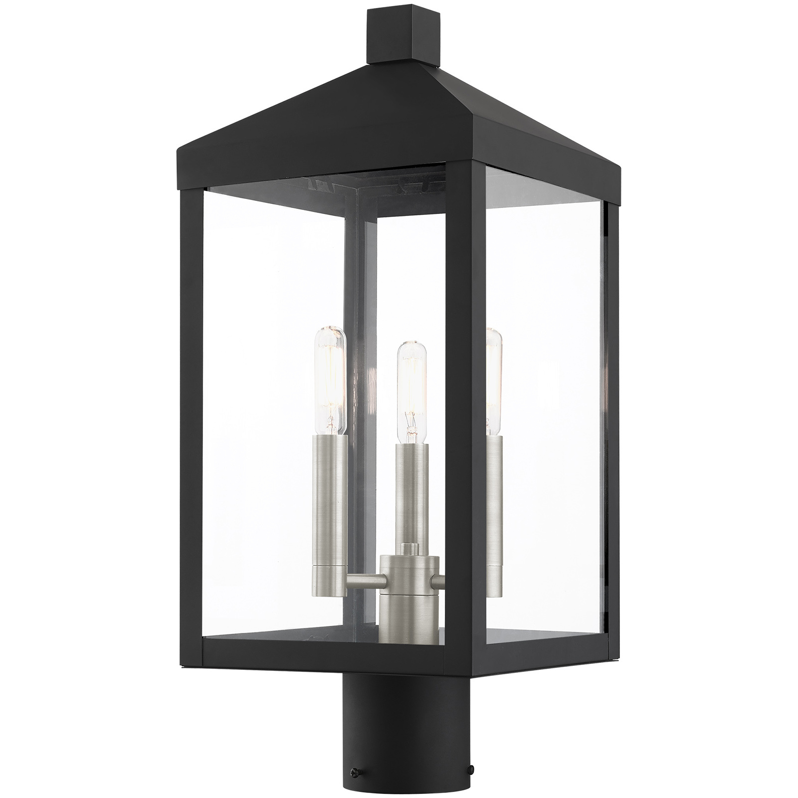 Nyack 3 Light 19.5 inch Black with Brushed Nickel Cluster Medium Outdoor Post Top Lantern